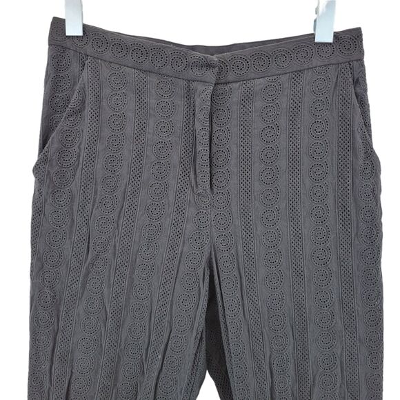 A.L.C. Pants Size 6 Black Lace Straight Leg Cropped High Rise Cotton Semi-Sheer - Picture 2 of 11